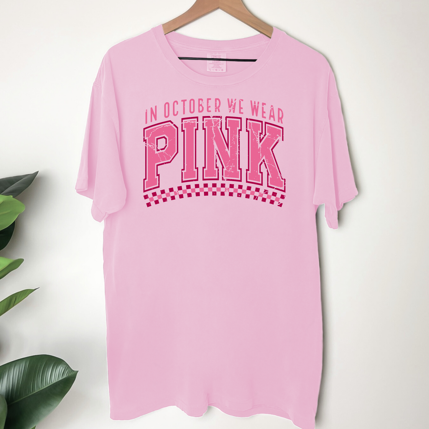 BREAST CANCER CHECKERED IN OCTOBER WE WEAR PINK