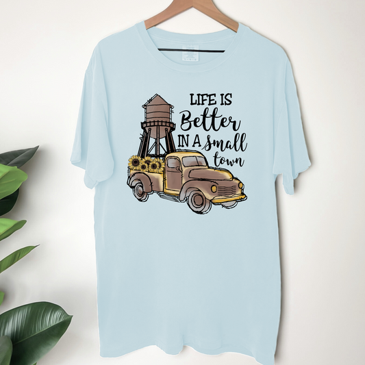 LIFE IS BETTER IN A SMALL TOWN SUNFLOWER TRUCK AND SILO