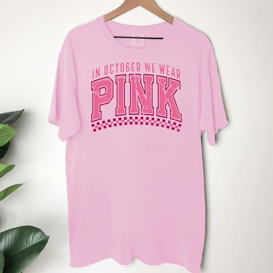 BREAST CANCER CHECKERED IN OCTOBER WE WEAR PINK